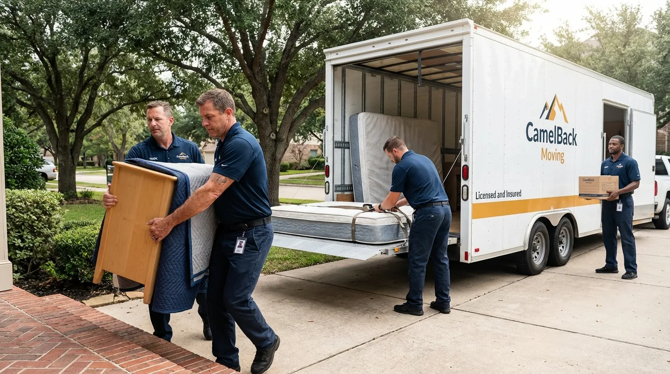 Crew loading residential truck for cross-state move from Stockton, IL