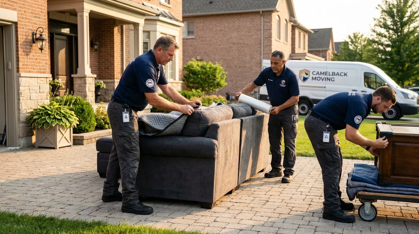Large estate moving crew wrapping furniture in Stockton, IL