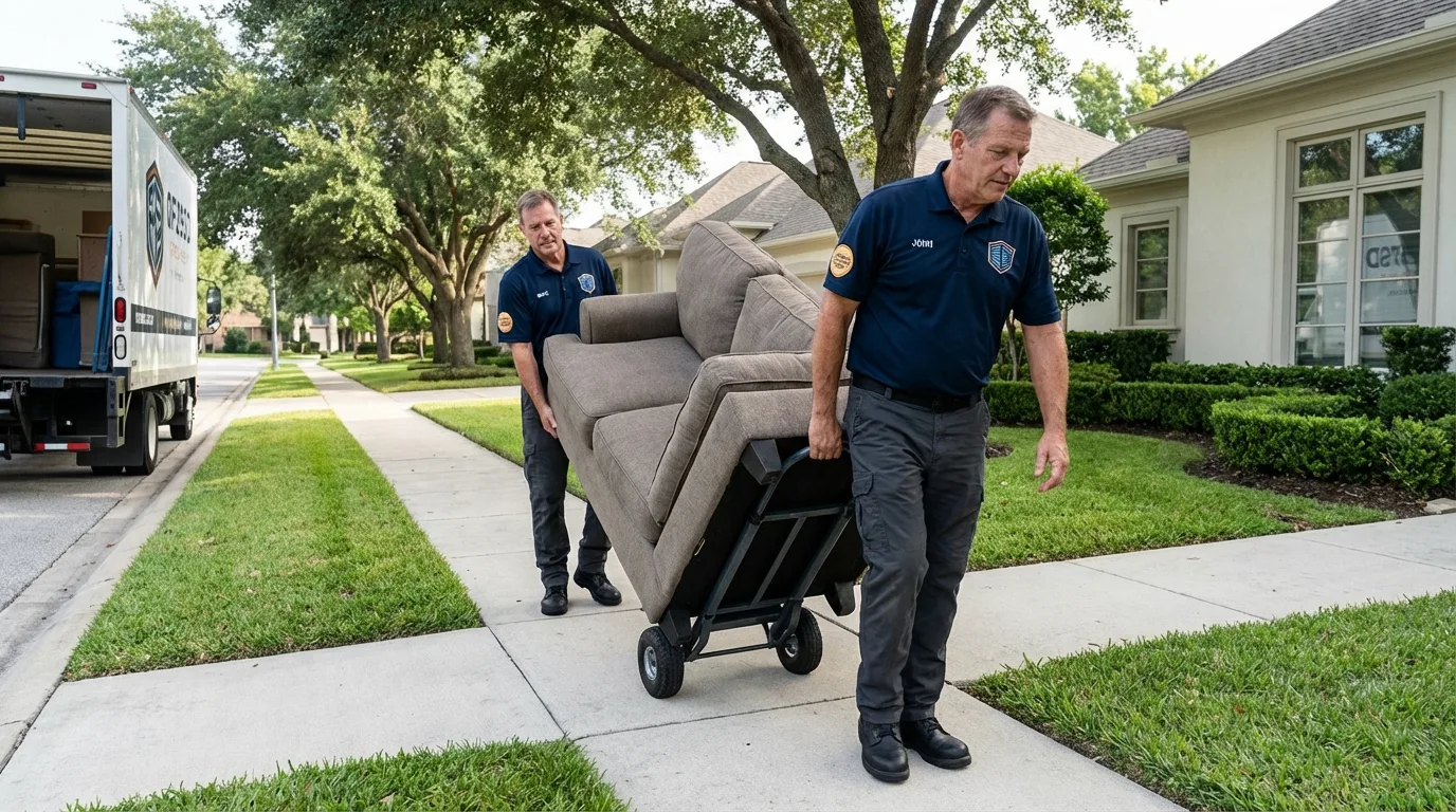 Local residential moving crew loading furniture in Stockton, IL